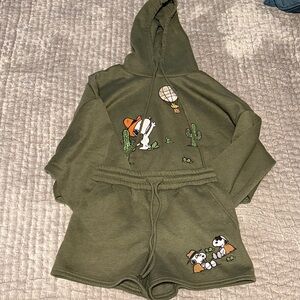Peanuts 2 Piece Cropped Hoodie and Shorts Set
